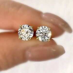 14K 2ct Genuine Moissanite Diamond Round Stud Earrings